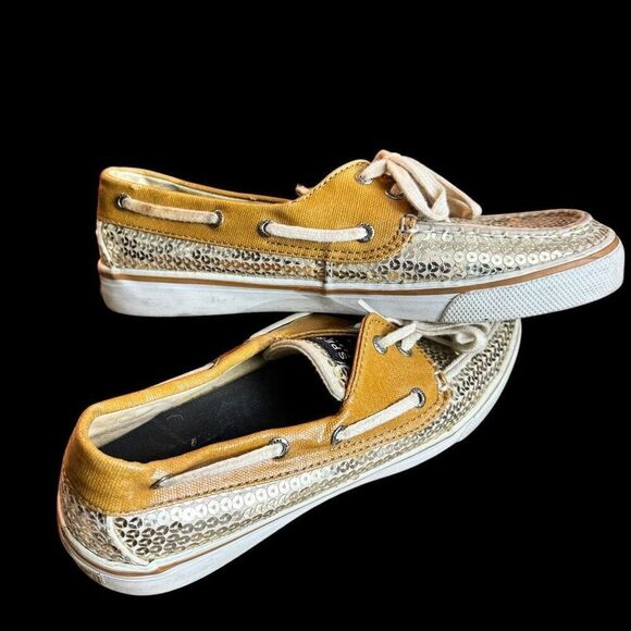 Sperry Topsiders Women’s Gold Sequined Flat Boat Shoes / sz: 8 - Picture 3 of 8